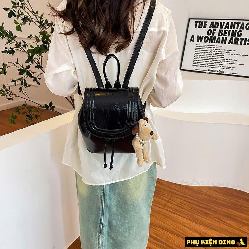 Balo Mini Màu Đen Kèm Móc Gấu Balo Mini Màu Đen Kèm Móc Gấu